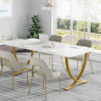 Tribesigns Executive Desk, 63” W x 31.5” D Large Office Desk, Modern Computer Desk Conference Table Meeting Room Table, Business Furniture for Home Office, White and Gold