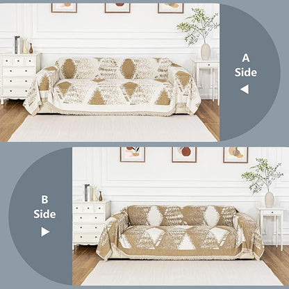 MYSKY HOME Couch Cover for Sectional Sofa Set,Boho Furniture Protector, Sofa Cover Washable for Pets, Couch Covers for 3 Seat Sofa, Chenille Multi-Use Throw Blanket, 71" X134"