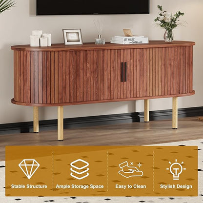 47.2" TV Stand, Modern TV Console Table with Storage Compartment and Sliding Door, Gaming Entertainment Center with Cabinet for Living Room, Bedroom, Office, Walnut
