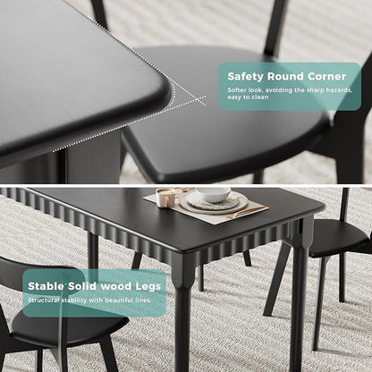 59 Inch Solid Wood Dining Table for 4-6, Farmhouse Kitchen Table with Large Tabletop, Mid Century Modern Table for Dining Room, Living Room, Kitchen, Easy Assembly, Black