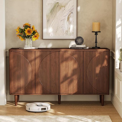 LITTLE TREE 59-Inch Buffet Cabinet Sideboard with Storage, Modern Sideboard Buffet Table with Doors for Living Room, Dining Room (Walnut)
