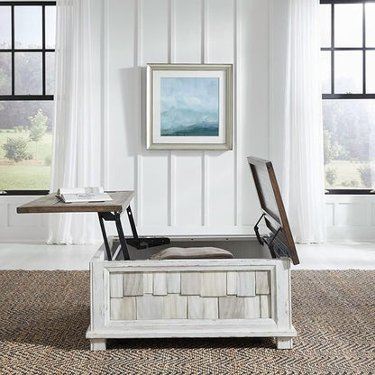 Liberty Furniture River Place Living Room Lift Top Storage Cocktail Table - Riverstone White & Tobacco