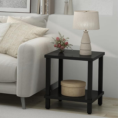 Large End Table Square Side Table Modern Sofa Table 20 Inch Industrial Coffee Table NightStand with 2-Tier Storage Shelf for Living Room Bedroom Black MLBZ06B
