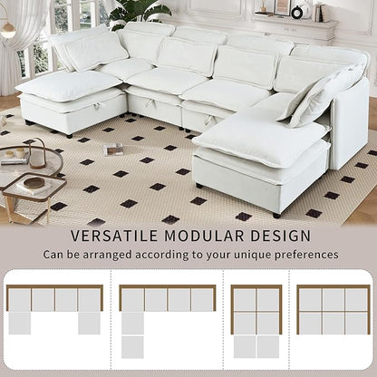 Ball & Cast 124.4" Modular Sectional Sofa,Oversized U-Shaped Couch with Storage Seat,Freely Combinable 6-Seater Set w/Double-Layer Cushion,for Living Rooms,Offices and Apartments,Beige
