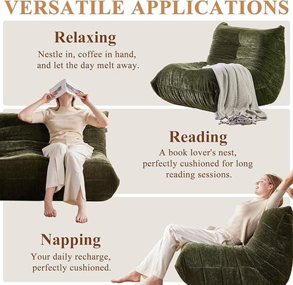Bean Bag Chair, Fireside Chair Big Bean Bag Sofa for Adults/Teens, Memory Foam Bean Bag Gaming Chairs with Comfy Design & Premium Fabric, Lazy Floor Sofa for Living Room, Bedroom, Olive Green