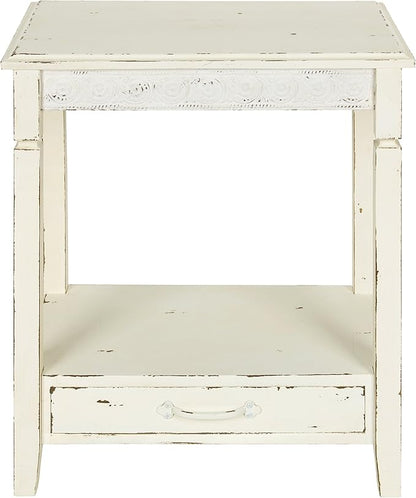 Kate and Laurel Idabelle Wood Side Table with Drawer, Cream