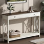 Treocho 47" Farmhouse Console Table with Drawer and Storage Shelves, Foyer Sofa Table Narrow for Entryway, Living Room, Hallway, Soft White