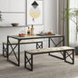 VECELO Kitchen Dining Table Set for 4, 55" Wood Rectangle Dinette with 2 Benches, Heavy-Duty Metal Frame for Small Space, Breakfast Nook, Grey