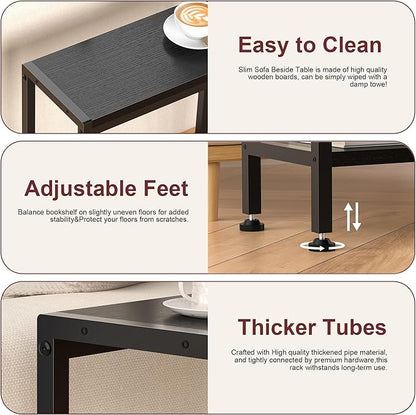 Narrow Side Table for Small Space, 2-Tier Small End Table with Shelf Holder in Living Room, Bedroom, Study, Kitchen and Balcony (Black)