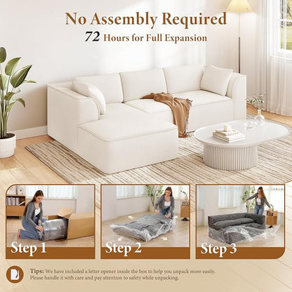 Vesgantti 106" Cloud Couch Sectional Modular Sofa, Deep Seat Comfy Cloud Couch Chenille Memory Foam Sofa Modular Couches for Living Room Bedroom, No Assembly Required (Beige, Left-Facing Chaise)