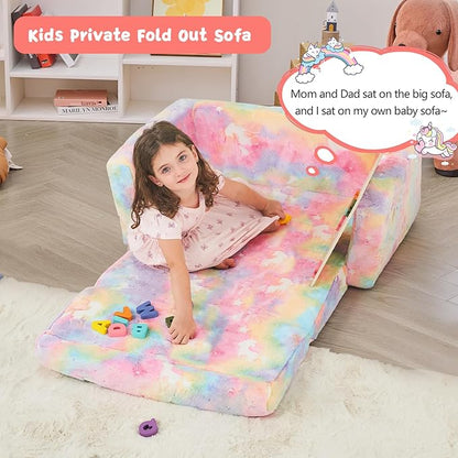Toddler Chair Comfy,2-in-1 Soft Toddler Couch Fold Out for Kids,Convertible Sofa to Lounger,Gift for Girls and Boys Birthday,Unicorn,Large