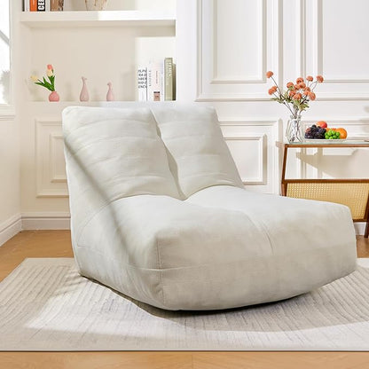 Bean Bag Chairs for Adults, Memory Foam Bean Bag Chair, Spacious Single Sofa, Ergonomic Support Reading Floor Sofa Chair with Filler, Comfy Cozy Beanbag Couch for Bedroom Living Room (Beige)