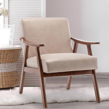 KEIKI Mid Century Modern Accent Chair w/High Wingback,Comfy Fabric Living Room Chairs with Solid Wood Frame, Lounge Reading Armchair, Easy Assembly, Light Camel
