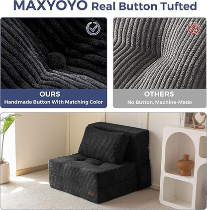 MAXYOYO Convertible Sofa Bed, Fold Out Single Sleeper Sofa with Pillow, 4 in 1 Tufted Folding Couch Bed Foam Floor Couch, Lazy Chair for Living Room Bedroom Guest Room, Black