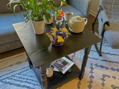 DWVO Farmhouse Square Coffee Table Set of 2, Antique Accent Side Table with Floor Shelf, 23.6"x 23.6" Living Room Furniture, Black