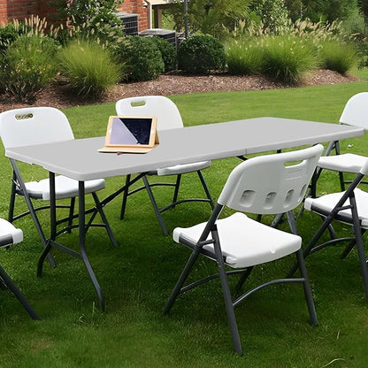 Athena Collection 6 ft Square Folding Dining Table, Large Plastic Foldable Table Portable with Carry Handle, Heavy Duty Fold-in-Half Utility for Indoor Outdoor Party Camping Picnic, Grey