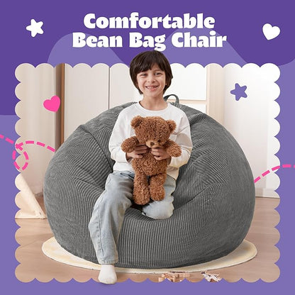 HABUTWAY 2 FT Bean Bag Chair,Giant Bean Bag Chairs,Big Bean Bags with Memory Foam Filled, Large Beanbag Chairs with Soft Corduroy Cover-Grey
