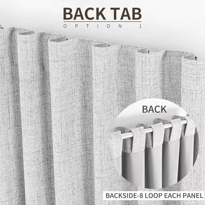 Joydeco Natural Linen Curtains 108 inch Length 2 Panels Set Burg 100% Blackout Patio Door Curtain Room Darkening Sliding Door Curtains Thermal Insulated Back tab Rod Pocket(105x108 inch, White)