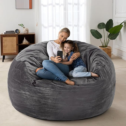 HABUTWAY Bean Bag Chair: Giant 4' Memory Foam Furniture Bean Bag Chairs for Adults with Microfiber Cover 4Ft (Grey)