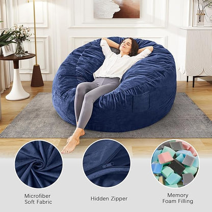Bean Bag Chairs for Adults - Giant Bean Bag Chair Convertible Bean Bag Bed - Beanbag Chair with Micro Fiber Cover/Furniture Foam Filler - Floor Couch Sofa in Bedroom Dorm Room - Full Navy Blue
