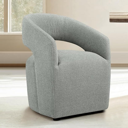 Upholstered Dining Chairs with Casters No Assembly Modern Barrel Armchair with Rollers for Diningroom Bedroom Livingroom Reading Room,Set of 2,Fog