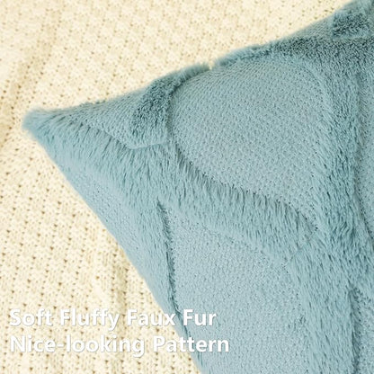 decorUhome Throw Pillow Covers 16x16 Inch Set of 2, Soft Plush Faux Fur Wool Aqua Couch Pillow Covers, Decorative Neutral Pillow Cases for Bed Sofa Living Room Home Decor