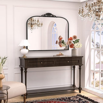 Keonjinn Vintage Mirror 40" x 30", Large Black Antique Mirror with Metal Frame, Ornate Arched Mirrors for Wall, Baroque Decoration for Mantle, Bathroom, Living Room, French Cleat Mounting