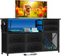 Dresser for Bedroom with LED Lights, TV Stand with Charging Station for 50 inch TV, 6 Drawers Chest with Door and Side Storage, Long Metal Dresser Table for Living Room, Black