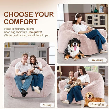 Homguava Bean Bag Chair Bean Bag Chairs for Adults Comfy Beanbag Giant Bean Bag Chair with Spacious Design Bean Bag Couch with Armrest Large Bean Bag Chair with Filler for Living Room Bedroom (Pink)
