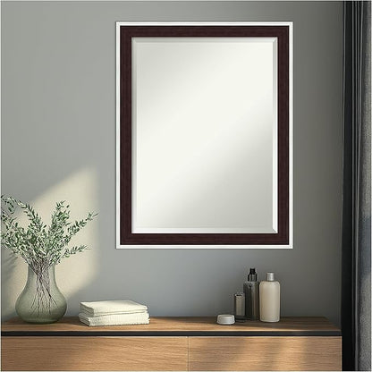 Amanti Art Wall Mirror 27x21 Maya Espresso Silver Rectangle Bathroom Mirror for Wall Decor Living Room, Medium Modern Contemporary Frame, Hangs Horizonally and Vertically, Bathroom Decor, Beveled Edge