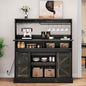 YITAHOME Buffet Cabinets with Upper Rack, Farmhouse Coffee Bar Cabinet with Power Outlet & Goblet Holder, 47 Inch Sideboard Cabinets with Sliding Barn Door for Kitchen, Living Room (Dark Rustic Oak)