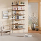 6 Tier Industrial Ladder Shelf Bookcase, Wall Mounted Rustic Bookshelf for Living Room Decor and Storage (Walnut Color, 6 Tier - 10" D x 36" W x 82.5" H)