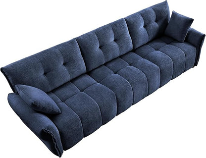 Modern Chenille Fabric 3-Seat Sofa w/ 2 Pillows, Premium Upholstery Living Room Couch with Tufted Backrest & Comfortable Armrests and High-Resilience Memory Foam Cushions,Blue