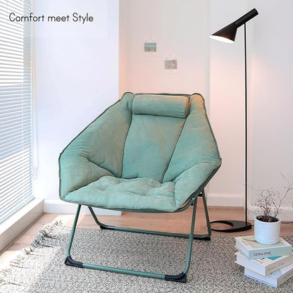 Hexagon Foldable Living Room Chair, Saucer Chair for Adults, Comfy Bedroom Lounge Chair, Moon Chair, Lazy Folding Chair for Dorm Rooms (Chair-Green)