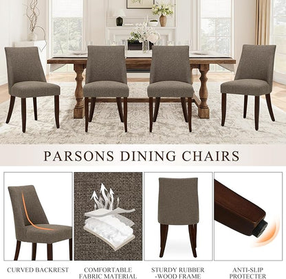 COLAMY Upholstered Dining Chairs Set of 4, Mid Century Modern Kitchen Chairs with Back, Farmhouse Fabric Side Dining Room Chairs with Wood Legs for Dining Room Restaurant, Brown
