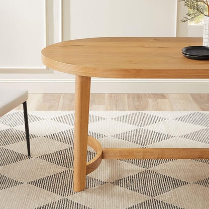 Walker Edison Modern Farmhouse Rustic Solid Oak Wood Oval Dining Table for 6 - White Oak