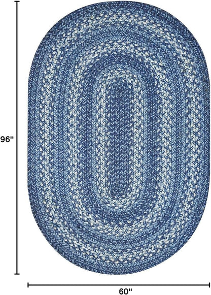 Homespice Denim Jute Blue Braided Rugs 5x8' Oval for Living Room, Bedroom Rug and Dining Room. Pet Friendly. Decor Styles- Farmhouse Rug, Rustic, Vintage, Cottage, Primitive, Country, Boho Rug