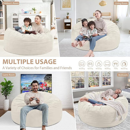 3FT Bean Bag Chair, Comfy Bean Bag Chairs with Memory Foam Filled, Fluffy Beanbag Sofa with Dutch Velvet Cover, Round BeanBag Chairs for Living Room, Playroom - Beige