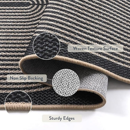 Lahome Rainbow Easy Jute Rug, 32"x48" Door Mat Black Indoor Outdoor Neutral Entryway Rug, Farmhouse Non Slip Non Shedding Lightweight Kitchen Mats for Floor Entrance