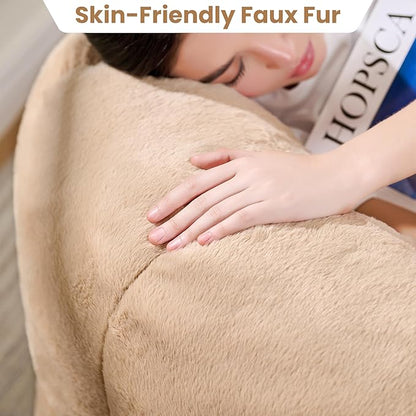 Bean Bag Chair with Filler Included, Faux Fur Comfy Chair with Petal Arm Rest Fluffy Reading Chair for Bedroom, Living Room, Dorm, Game - Taupe, Large, Low Support