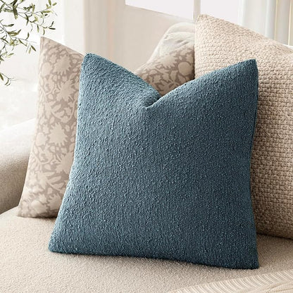Foindtower Set of 2, Decorative Textured Boucle Throw Pillow Covers Accent Solid Pillow Cases Neutral Cozy Couch Cushion Case for Chair Sofa Bedroom Living Room Home Decor 26x26 Inch Misty Blue