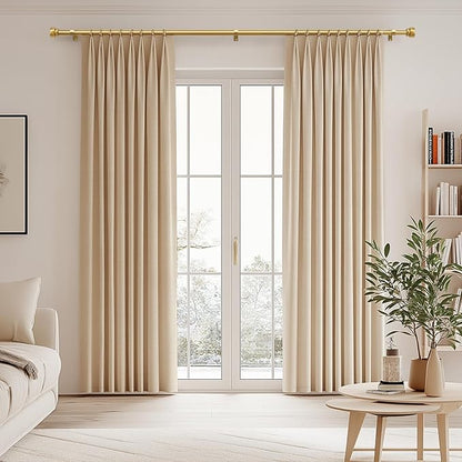 2 Pack Modern Gold Curtain Rods for Windows 48 to 84 Inches Adjustable Length Heavy Duty 1" Diameter Brass Window Curtain Rod with Solid Metal Finials for Outdoor Farmhouse Bedroom Kitchen Living Room