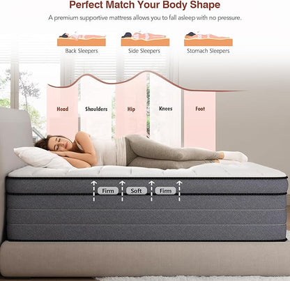 Full Size Mattress 12 Inch, Hybrid Full Bed Mattress with Gel Memory Foam and Pocketed Springs, Pressure Relief & Medium Firm Feel, Bed in a Box, CertiPUR-US