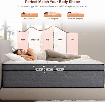 California King Mattress, 12 Inch Cal King Hybrid Mattress with Pressure Relief Gel Memory Foam & Motion Isolation Pocketed Springs, Firm Cali King Bed in a Box, CertiPUR-US