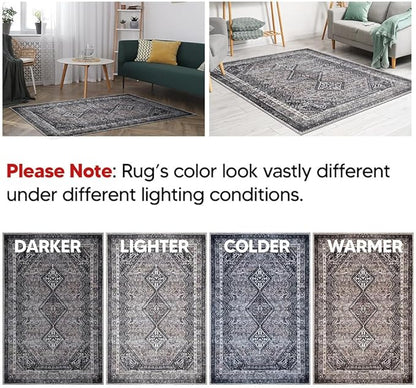 Keen Home Design 10x14 Rug - Machine Washable Area Rug with Non-Slip Backing, Ideal for Living Room, Dining Room, Bedroom - Vintage, Easy Clean, Durable, Low Pile Rug - (9'7" x 14')