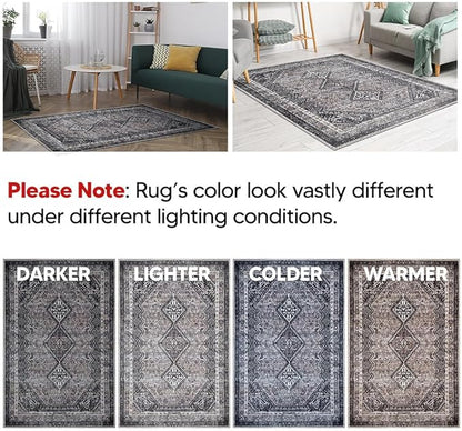 Keen Home Design 6x9 Rug - Machine Washable Area Rug with Non-Slip Backing, Ideal for Living Room, Dining Room, Bedroom - Vintage, Easy Clean, Durable, Low Pile Rug - (6' x 9')