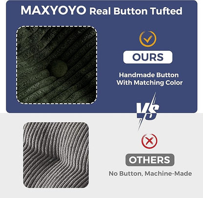 MAXYOYO Bean Bag Chair for Adults, Upholstered Floor Sofa with Armrests, Loveseat Boneless Couch with Tufted Cushion & Backrest, Sofa in A Box, Large Bean Bag Couch for Bedroom Living Room, Green