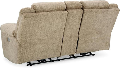 Signature Design by Ashley Tip-Off Classic Wall Hugger Power Reclining Loveseat with Adjustable Headrest, USB Ports, Storage and Cup Holders, Light Brown