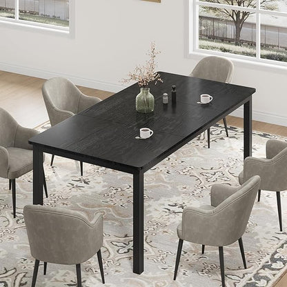 GarveeHome 70.8in Industrial Dining Table for 6, Wooden Long Dinner Table with Mortise Tenon Design, Kitchen Table with Sturdy Metal Legs, for Dining Room Home Office Living Room, Black