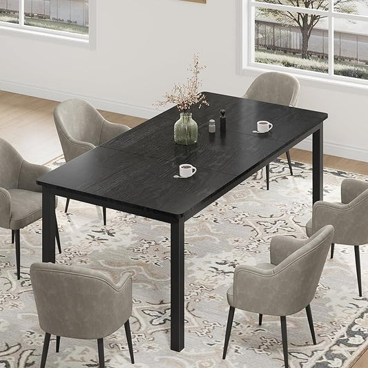 GarveeHome 78.7in Industrial Dining Table for 6, Wooden Long Dinner Table with Mortise Tenon Design, Kitchen Table with Sturdy Metal Legs, for Dining Room Home Office Living Room, Black